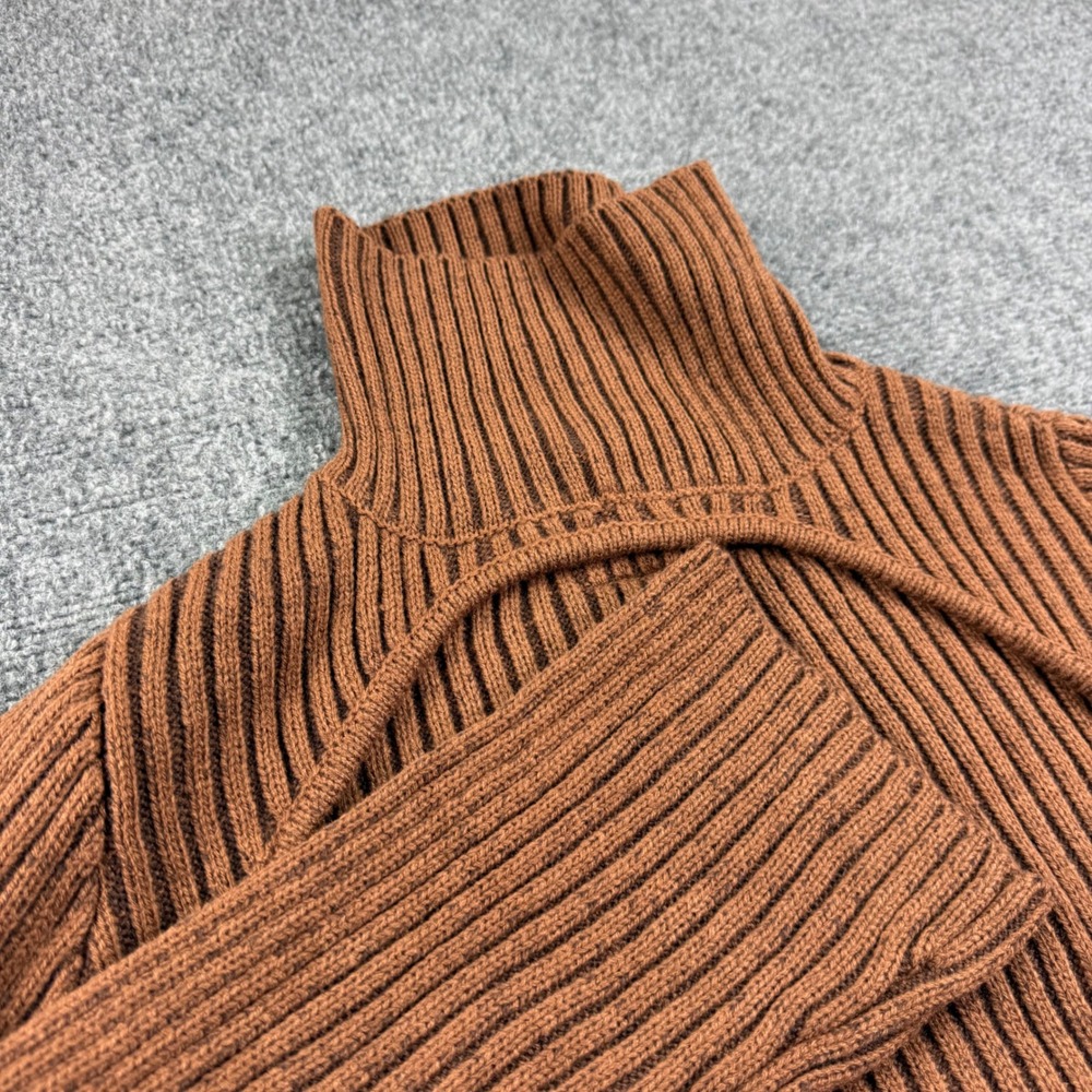 Darker Waves Sweater Medium Brown Cutout Ribbed Knit Mock Neck Crop Top Women's